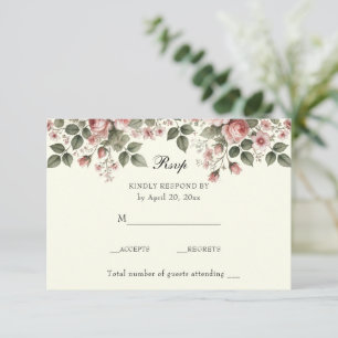 Elegant Floral Pink Roses RSVP Card