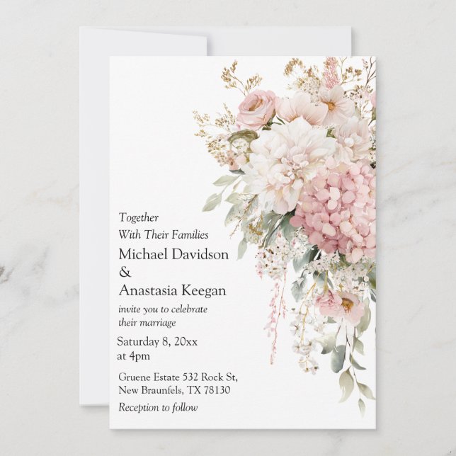 Elegant Floral Pink script Wedding Invitation  (Front)