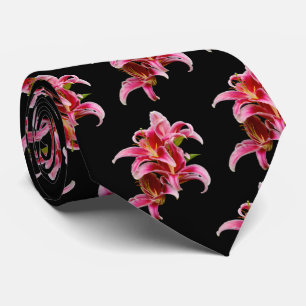 Elegant Floral Pink Stargazer Oriental Lilies Tie
