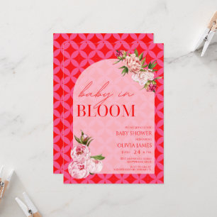 Elegant floral pink tile baby in bloom baby shower invitation