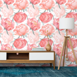 Elegant Floral Pink Watercolor Peel and Stick Wallpaper