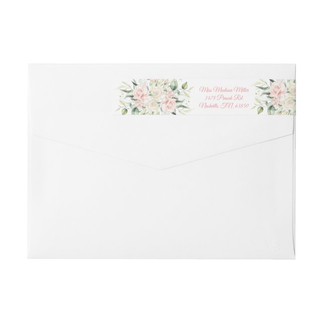 Elegant Floral Pink Watercolor Script Wrap Around Label (Back)