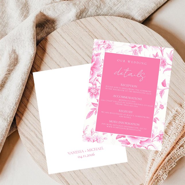 Elegant Floral Pink White Toile De Jouy Enclosure Card (Creator Uploaded)