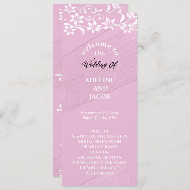 Elegant floral Pink & white Wedding program (Front/Back)