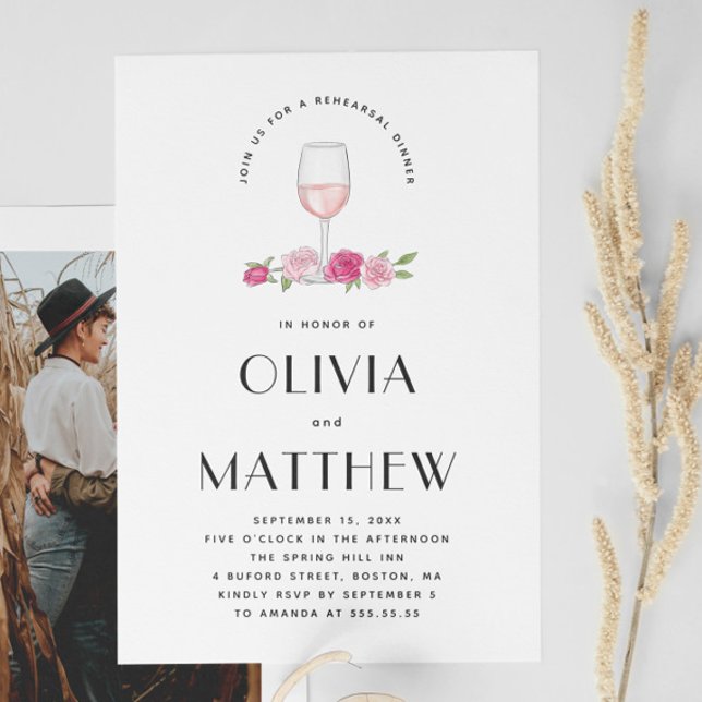 Elegant floral pink wine wedding rehearsal dinner invitation (Creator Uploaded)