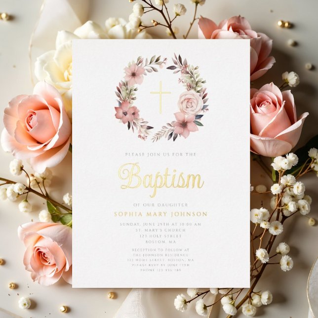 Elegant Floral Pink Wreath Girl Baptism  (Creator Uploaded)
