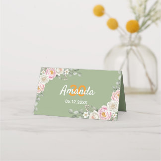 Elegant Floral Place Card and Table Number Tent