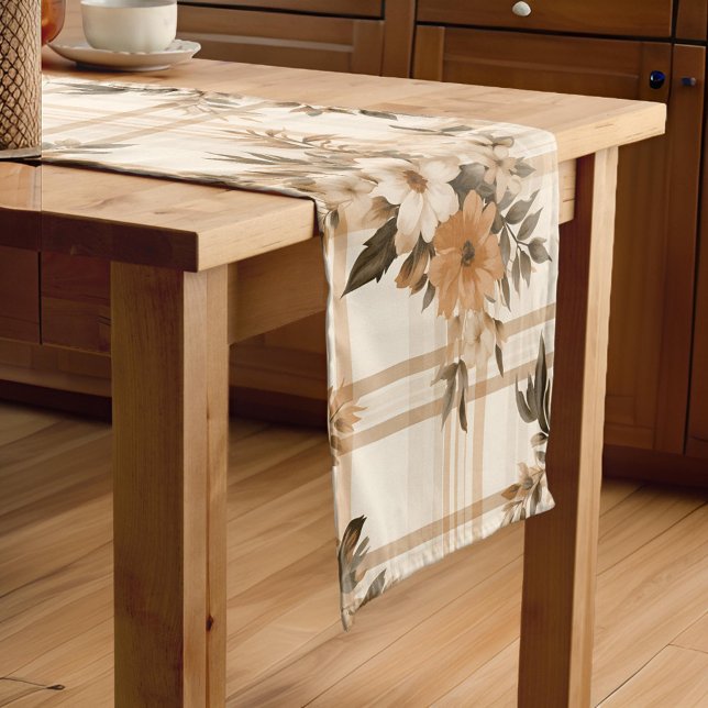 Elegant Floral Plaid Fall Autumn Short Table Runner (Creator Uploaded)