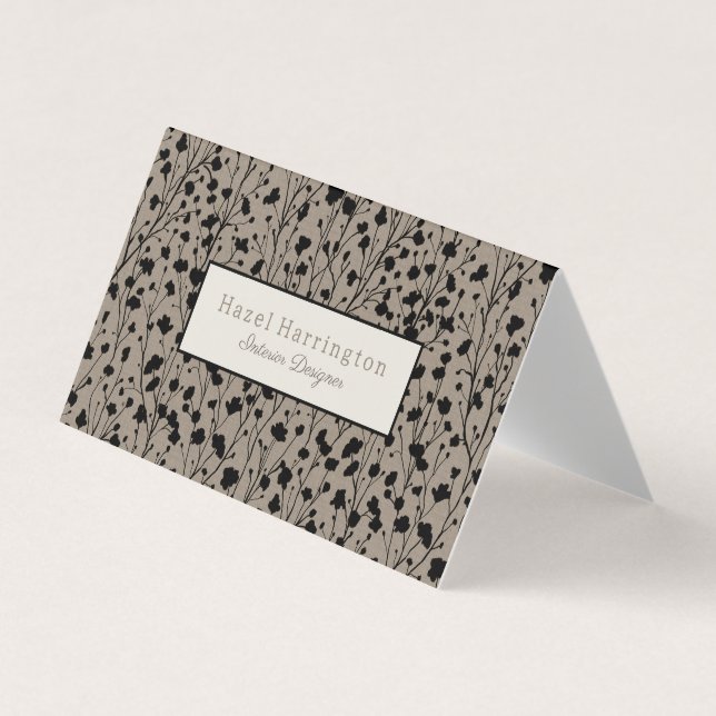 Élégant floral plié Carte de visite moderne Beige  (Devant)