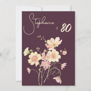 Elegant Floral Plum Blush 80th Birthday Invitation