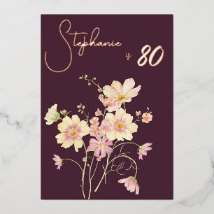 Elegant Floral Plum Blush 80th Birthday Rose Gold