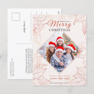 Elegant Floral Poinsettia Red Photo Christmas Holiday Postcard