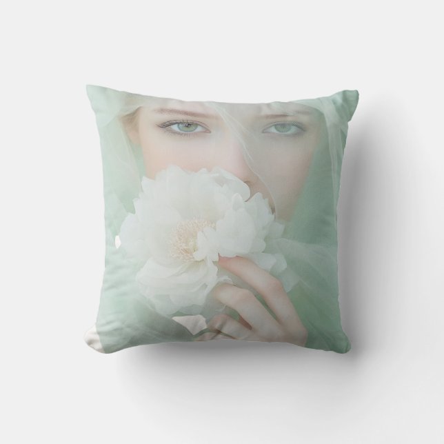 Elegant Floral Portrait Throw Pillow (Front)