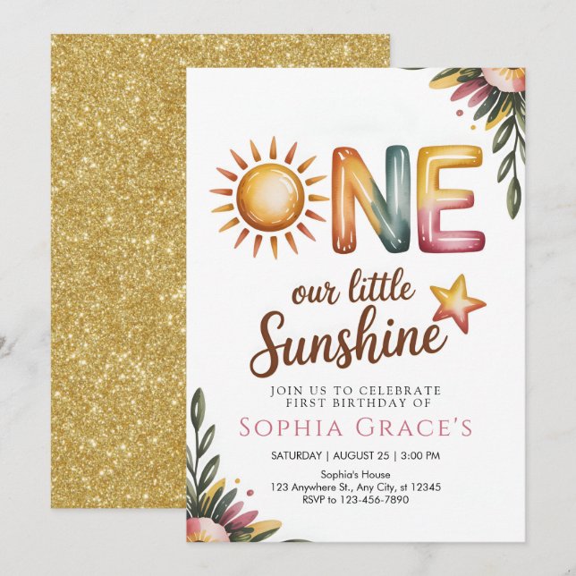 Elegant Floral Princess Invitation (Devant / Derrière)