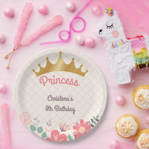 Elegant Floral Princess Personalized Birthday  Paper Plate