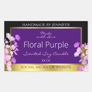 Elegant Floral Product Label Black Gold and Purple