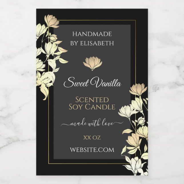 Elegant Floral Product Packaging Labels Black Gold (Single Label)