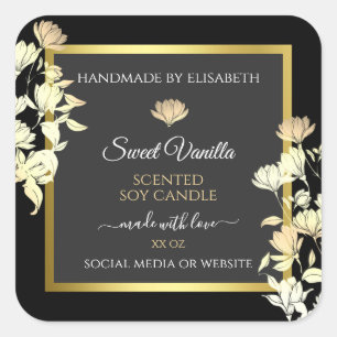 Elegant Floral Product Packaging Labels Black Gold