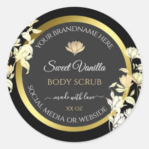 Elegant Floral Product Packaging Labels Black Gold