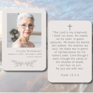 Elegant Floral Psalm 23 Funeral Prayer Card