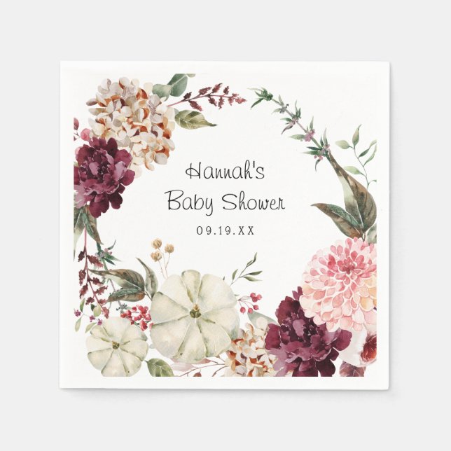 Elegant Floral Pumpkin | Baby Shower Napkin (Front)