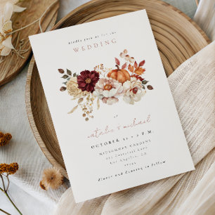 Elegant Floral Pumpkin Fall Wedding Invitation