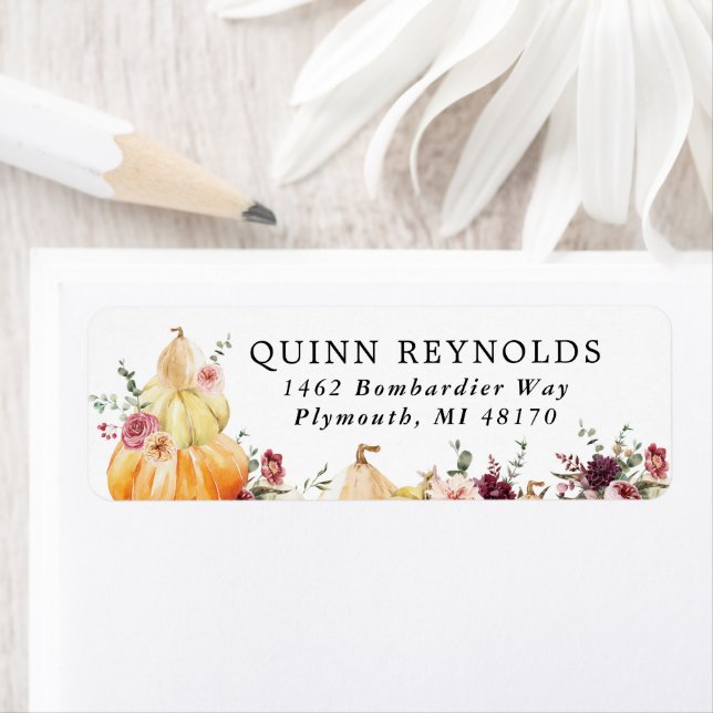 Elegant Floral Pumpkin | Return Address Label (Insitu)