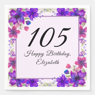 Elegant Floral Purple 105th Birthday Napkin