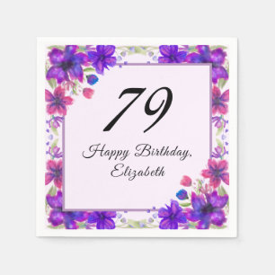 Elegant Floral Purple 79th Birthday Napkin