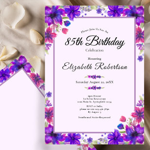 Elegant Floral Purple 85th Birthday Invitation