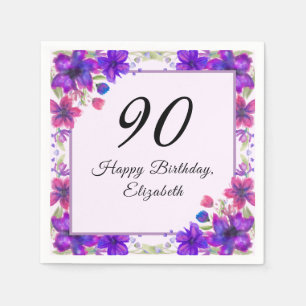 Elegant Floral Purple 90th Birthday  Napkin