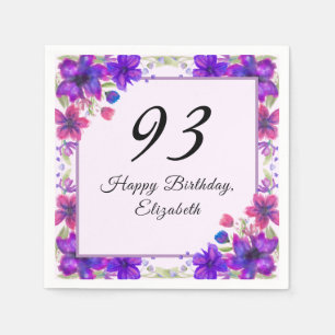 Elegant Floral Purple 93rd Birthday Napkin