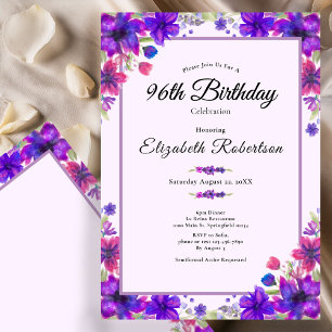 Elegant Floral Purple 96th Birthday Invitation