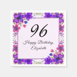 Elegant Floral Purple 96th Birthday Napkin