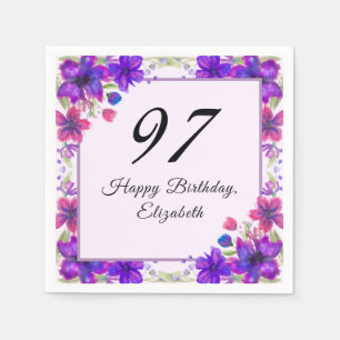 Elegant Floral Purple 97th Birthday Napkin