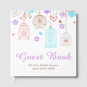 Elegant Floral Purple and Blue Bridal Shower Guest Book