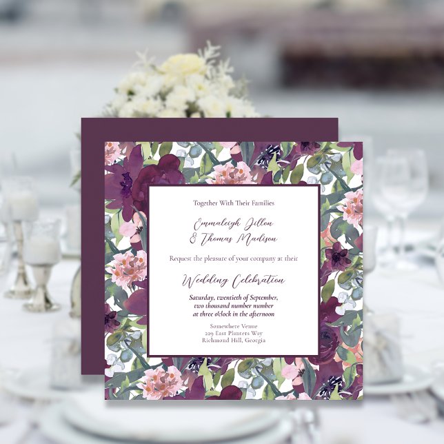 Élégant floral | Purple Garland Faire-part de mari (Créateur téléchargé)