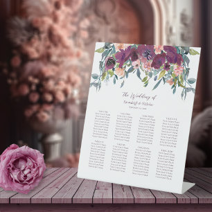 Elegant Floral   Purple Garland Wedding Pedestal Sign