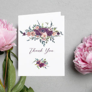 Elegant Floral Purple Garland Wedding Thank You Card
