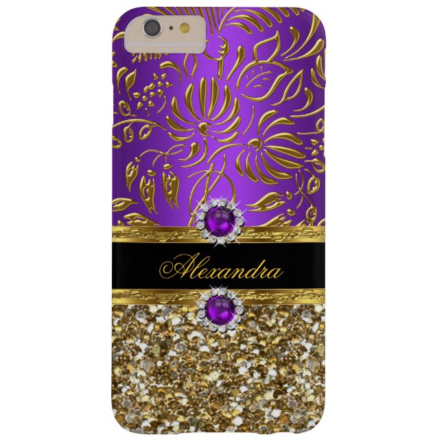 Elegant Floral Purple Gold Damask Glitter Case-Mate iPhone Case (Back)