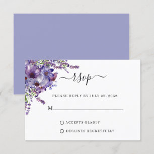 Elegant Floral Purple Lavender Peonies Wedding RSVP Card