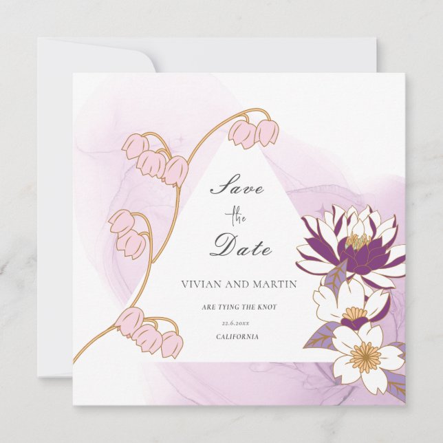 Elegant floral Purple Lotus Save The Date Invitation (Front)