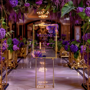 Elegant Floral Purple Luminous Violets Wedding  Acrylic Sign