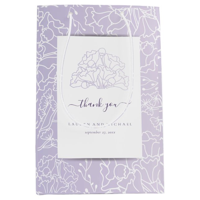 Elegant Floral Purple Minimalist Wedding Thank you Medium Gift Bag (Front)