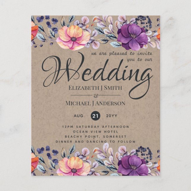 Elegant Floral Purple Orange Wedding (Front)