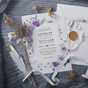 Elegant Floral Purple Rustic Modern Chic Wedding Invitation