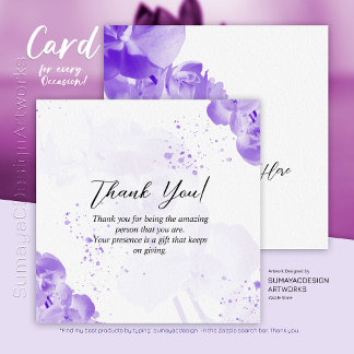 Elegant Floral Purple Thank You Holiday Card