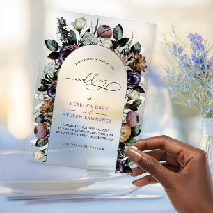 Elegant floral purple turquoise wedding acrylic invitations