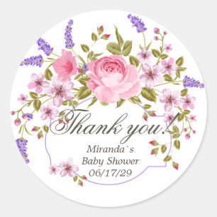 Elegant Floral Purple Watercolor Baby Shower Classic Round Sticker