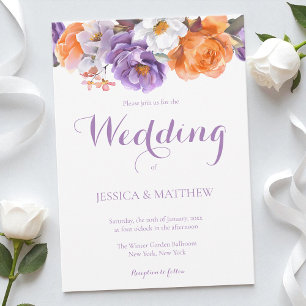 Elegant Floral Purple Watercolor Flowers Wedding Invitation
